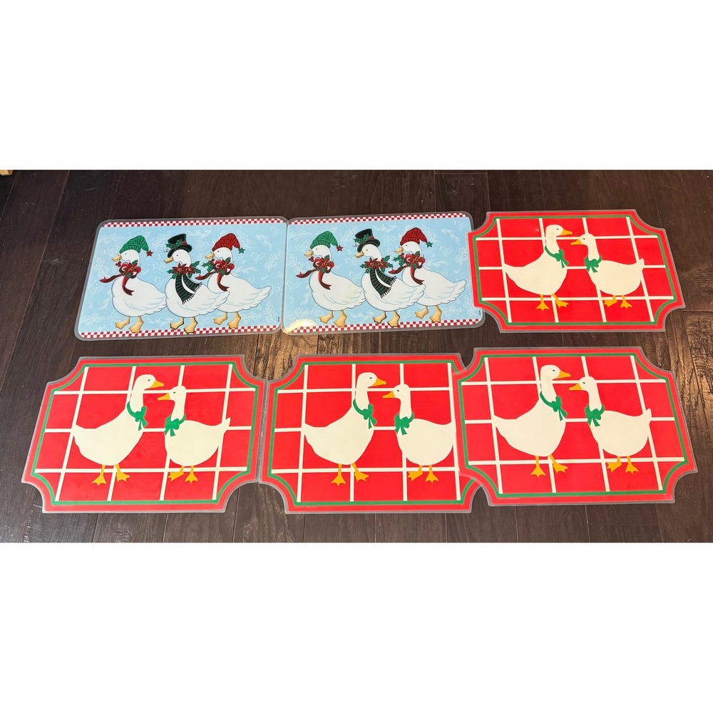 Placemat Set Multicolor Christmas Country Duck Holiday 6pc Vintage Plastic